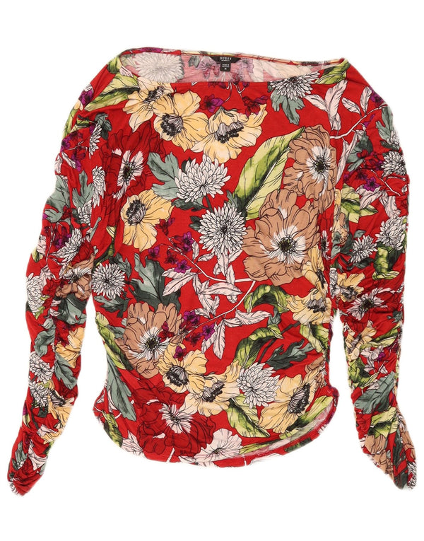Bluză cu mânecă lungă supradimensionată pentru femei Guess UK 8, mic, roșu, raion floral