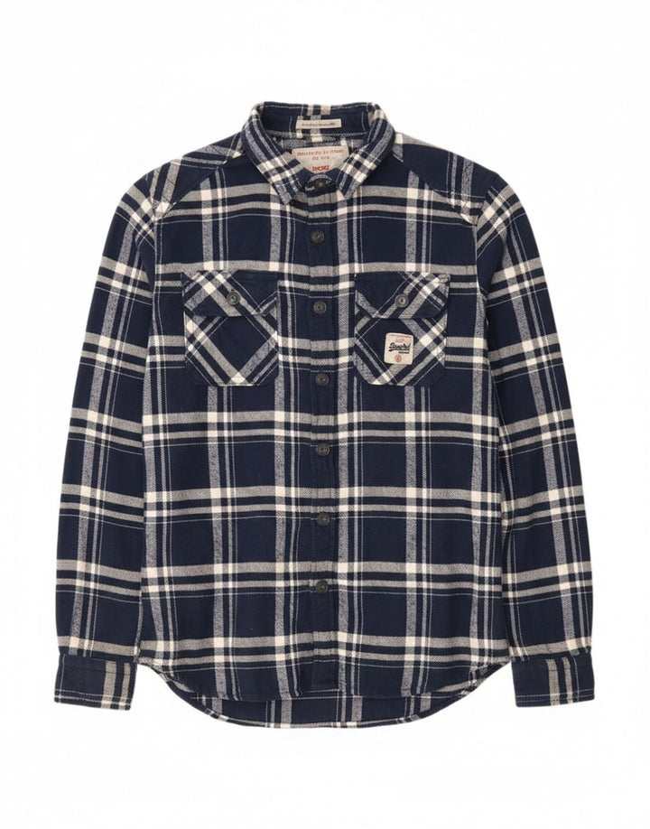 Cămașă de flanel pentru bărbați Superdry, din bumbac cu carouri, albastru bleumarin