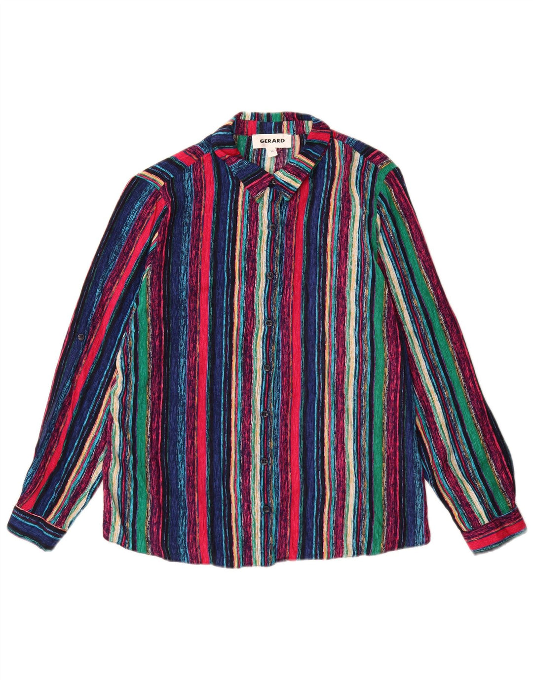 Bluză cămașă vintage pentru femei UK 12 Medium, multicoloră, în dungi, viscoză