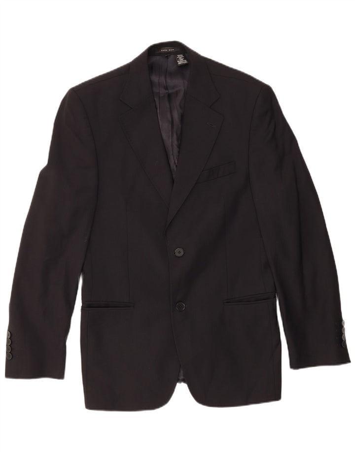 Blazer pentru bărbați Zara cu 2 nasturi EU 46 Lână mică, albastru bleumarin