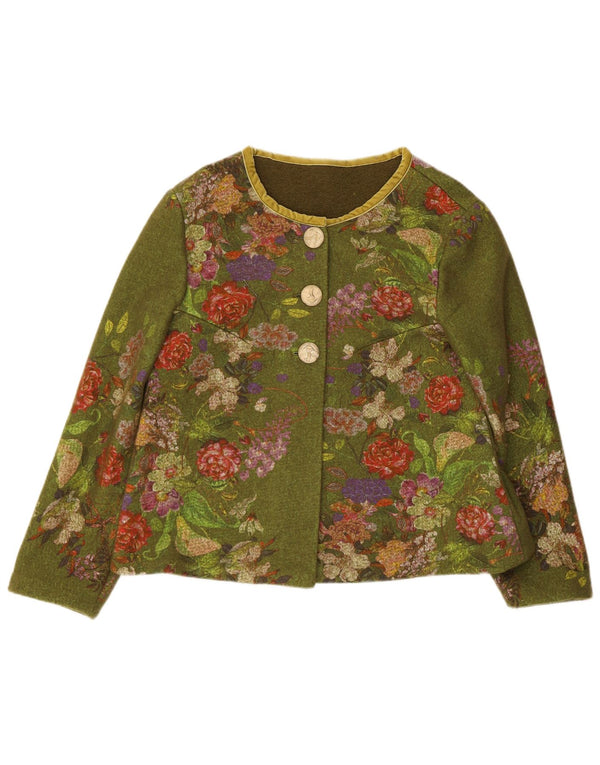 Jachetă Blazer Vintage pentru femei cu 3 nasturi UK 12 Medium Green Floral