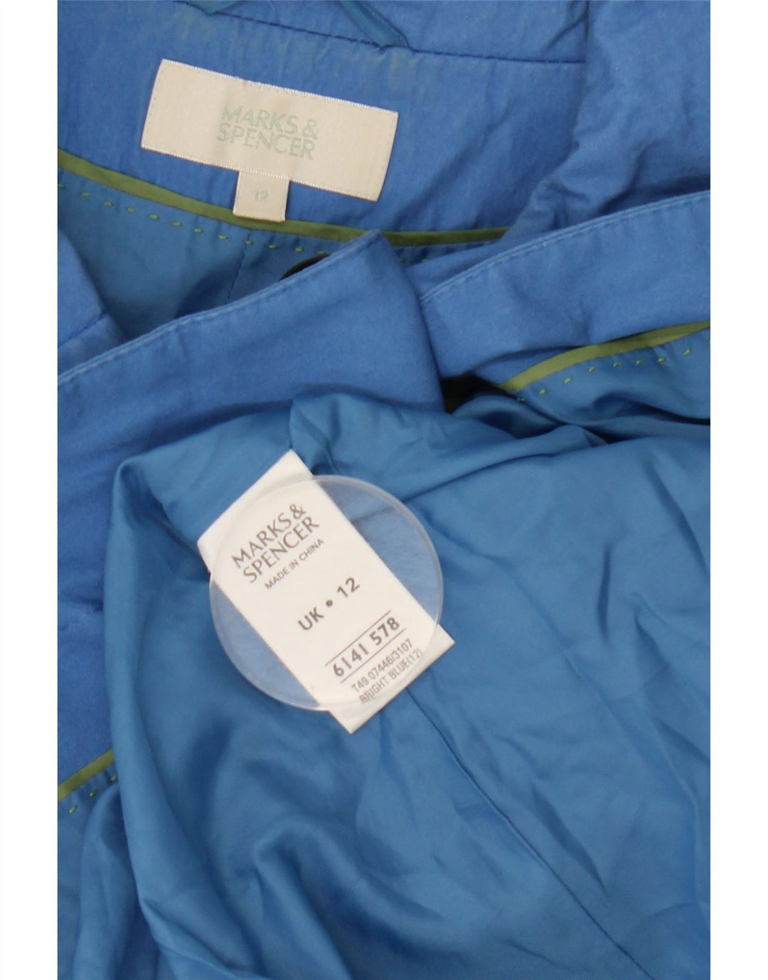 Palton pentru femei Marks & Spencer cu mâneci 3/4 UK 12, bumbac albastru mediu