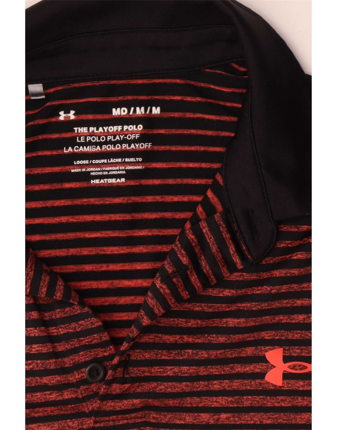 Tricou polo Under Armour pentru bărbați Heat Gear, poliester cu dungi portocaliu mediu