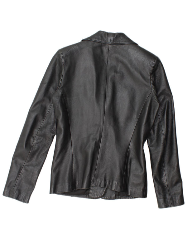 Jachetă vintage din piele cu 2 nasturi pentru femei UK 12 Medium Black