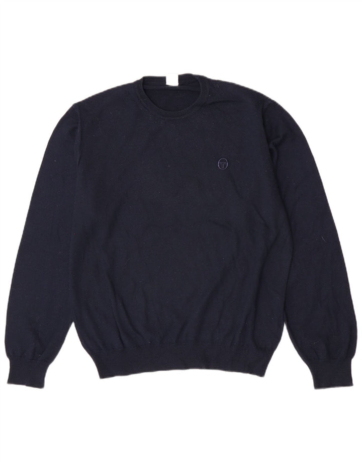 Sergio Tacchini Pulover pentru bărbați cu gât crew pulover din lână virgină albastru bleumarin mediu