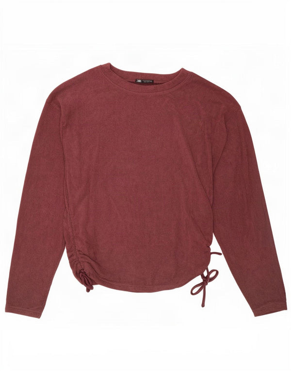 Top pentru femei din velur Zara cu mânecă lungă UK 14 Medium Burgundy Poliester