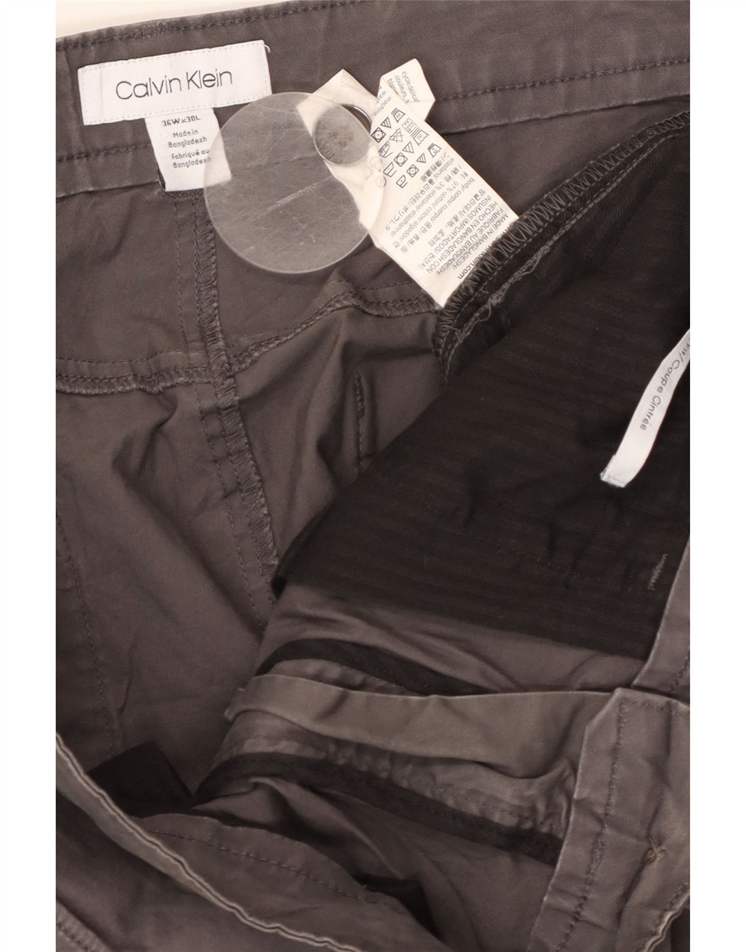 Pantaloni casual drepti pentru bărbați CALVIN KLEIN W36 L30 bumbac gri