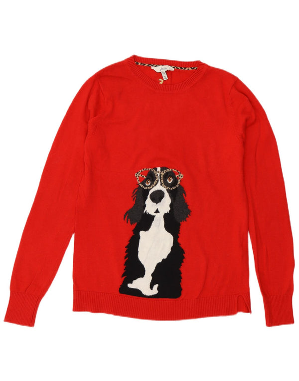 Pulover pentru damă Joules, cu decolteu larg, cu gât de barcă, UK 6 XS, roșu, imprimeu cu animale