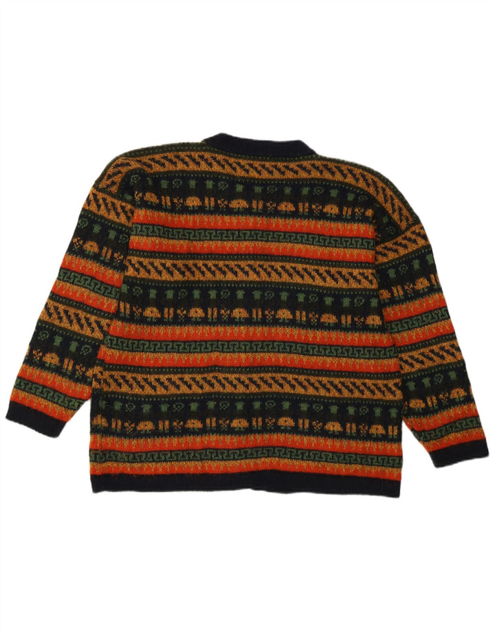 Pulover Cardigan Vintage pentru Damă UK 14 Mediu Multicolor Geometric