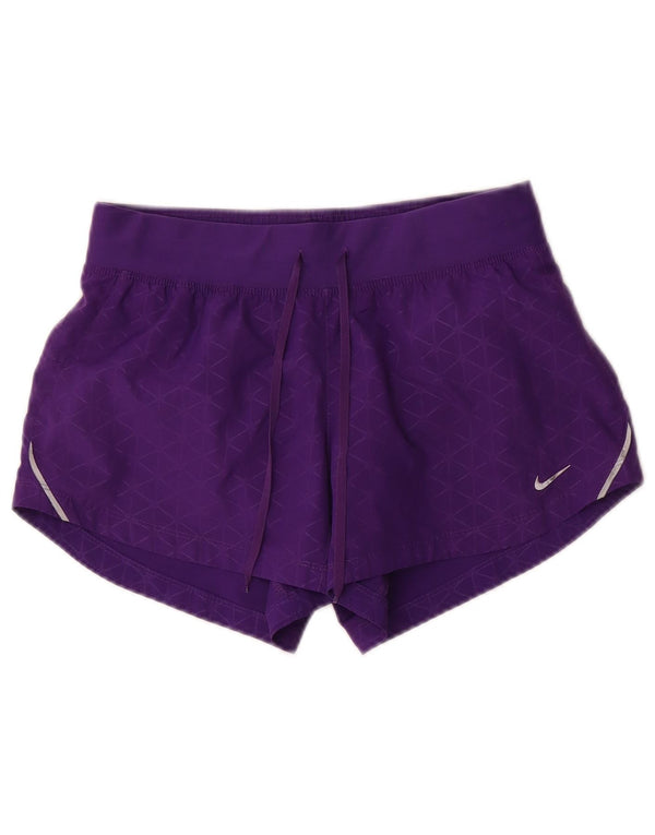 Pantaloni scurți sport Nike Dri Fit pentru femei UK 10 Poliester geometric geometric violet