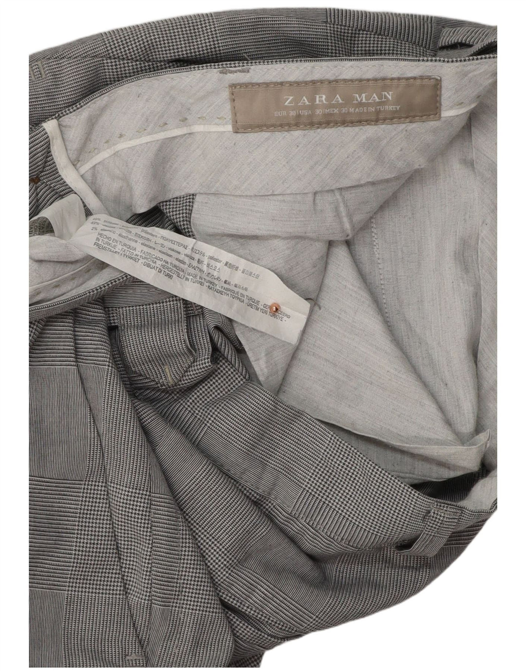 Pantaloni chino slim pentru bărbați ZARA EU 38 Mici L30 L31 Gri Houndstooth