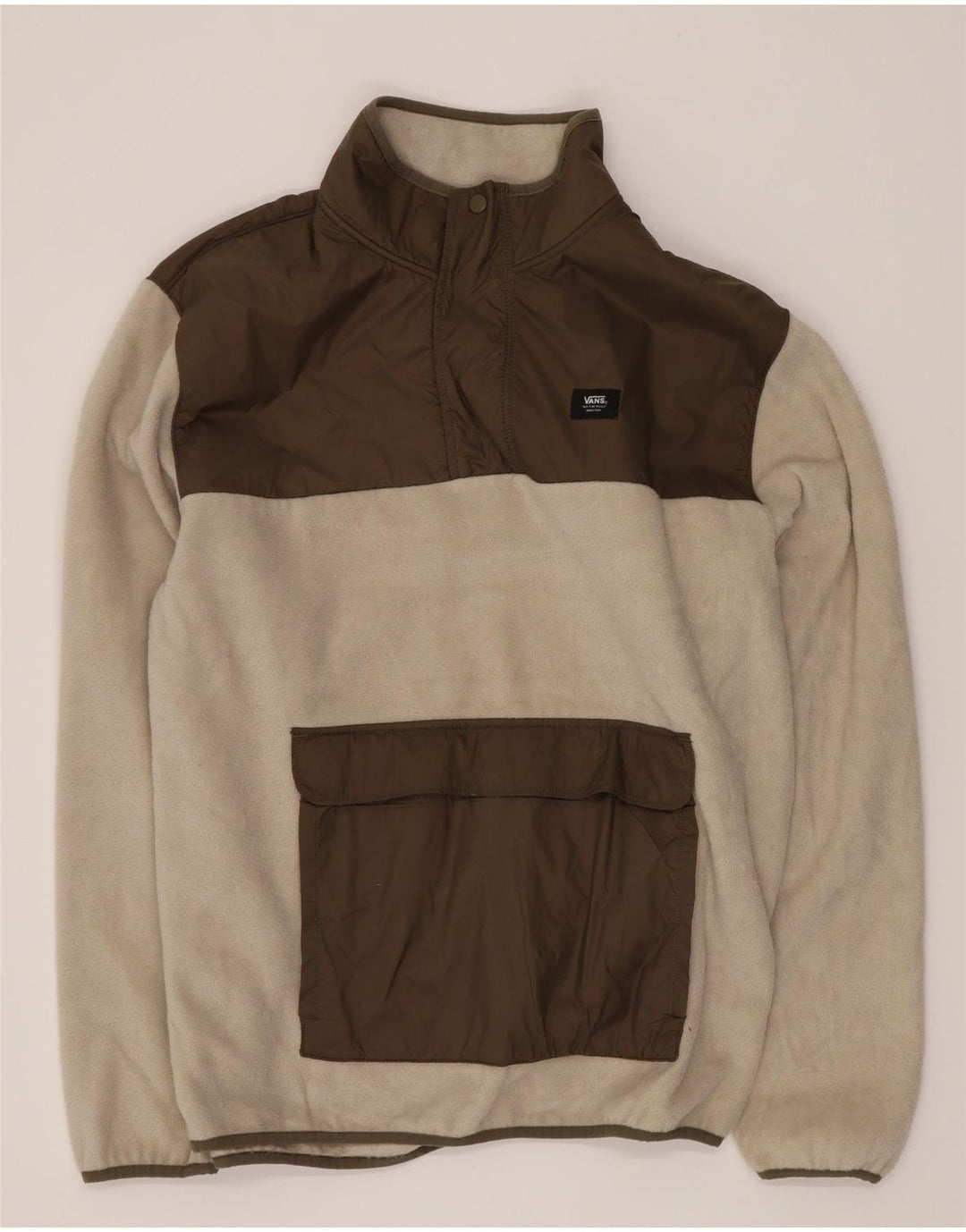 Pulover pentru bărbați Vans, cu gât cu nasturi, fleece, mare, alb, din poliester