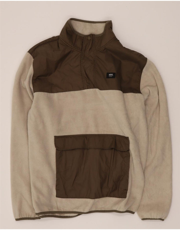 Pulover pentru bărbați Vans, cu gât cu nasturi, fleece, mare, alb, din poliester