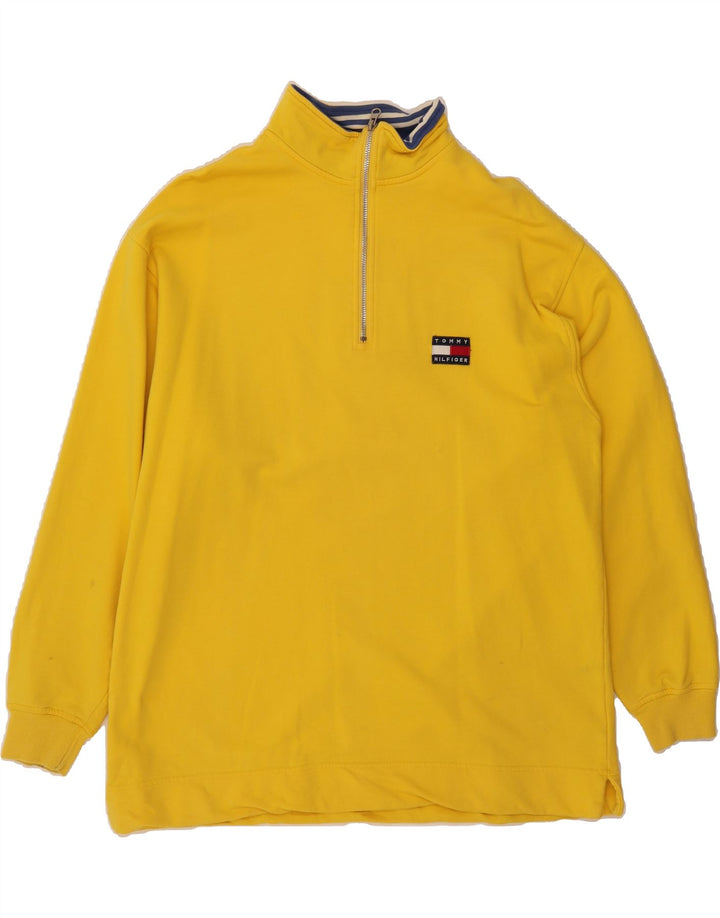 TOMMY HILFIGER Mens Zip Neck Sweatshirt Jumper Medium Yellow Cotton Vintage Tommy Hilfiger and Second-Hand Tommy Hilfiger from Messina Hembry 