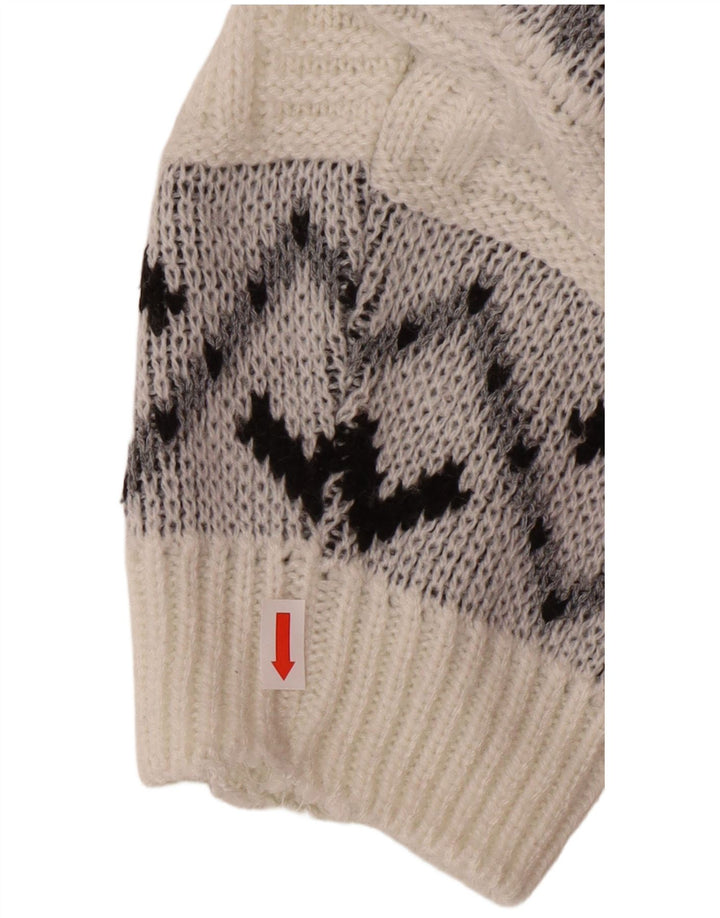 VINTAGE Pulover pentru bărbați cu gâtul turnat, mare, alb, Fair Isle