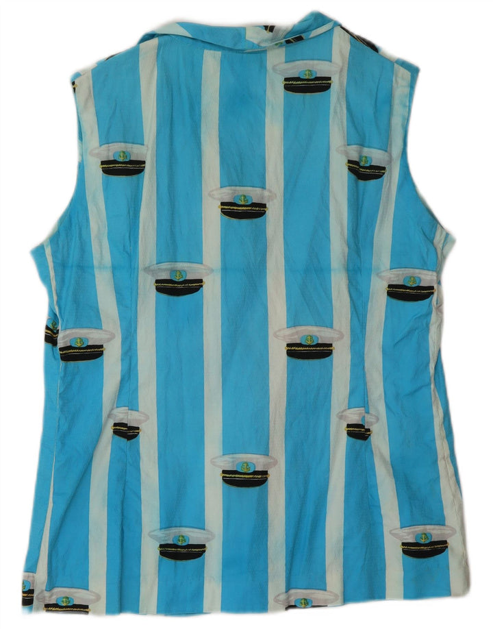 Bluză cămașă fără mâneci pentru femei VINTAGE UK 16 mare cu dungi albastre