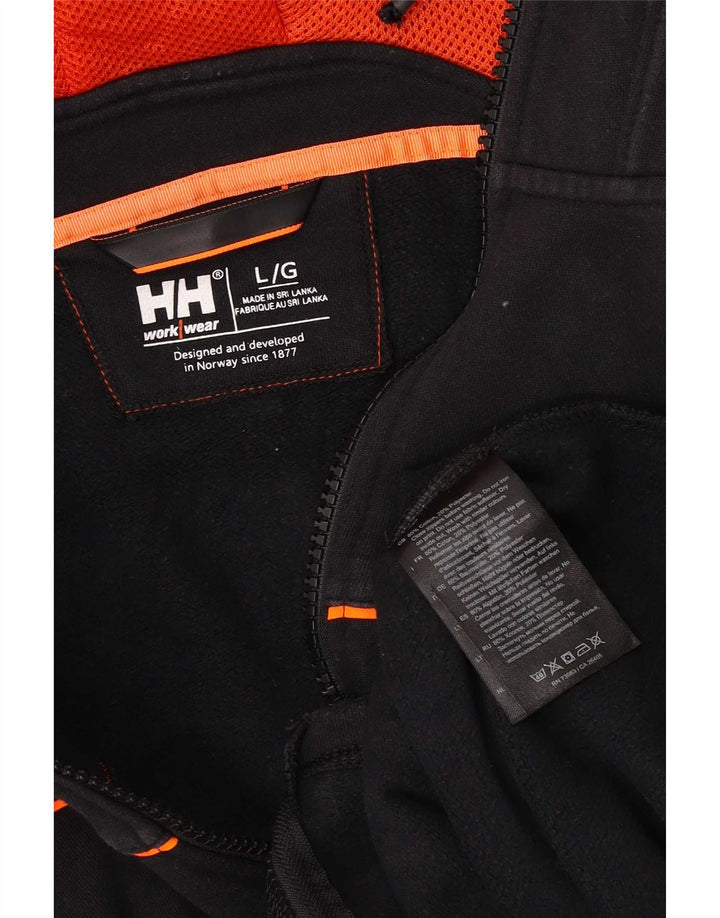 Helly Hansen Pulover cu capota cu fermoar grafic pentru bărbați, bumbac mare, negru