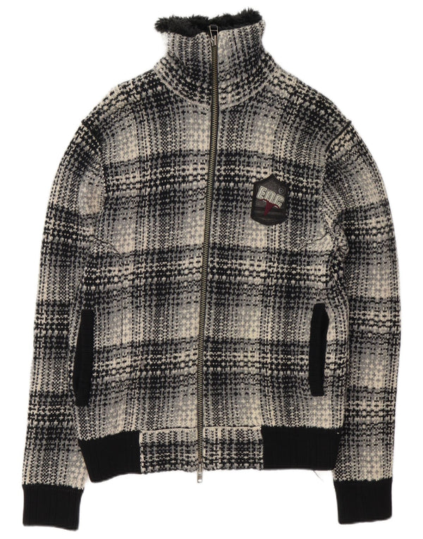 Pulover cardigan pentru femei EDC UK 16 Lână de miel cu carouri mari, neagră