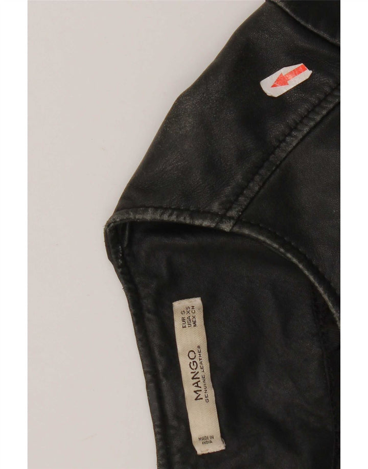 Jachetă de piele crop pentru femei Mango UK 10 Small Black