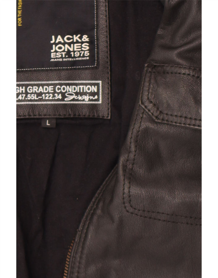 Jack & Jones Bomber Jacket din piele pentru bărbați UK 40 Large Black