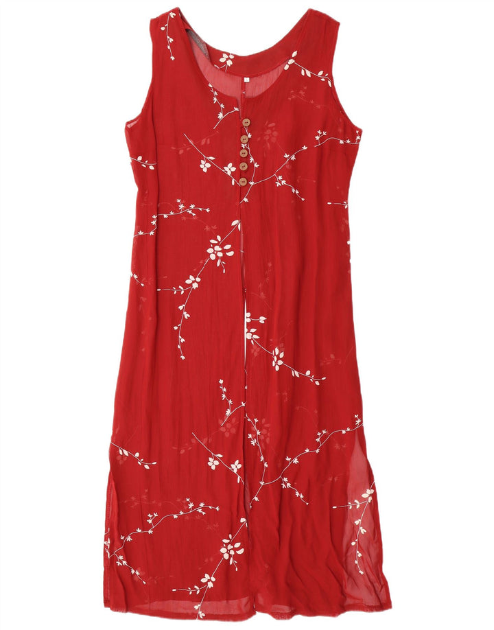 Rochie maxi fără mâneci pentru femei VINTAGE UK 14 mare, roșu, floral, viscoză