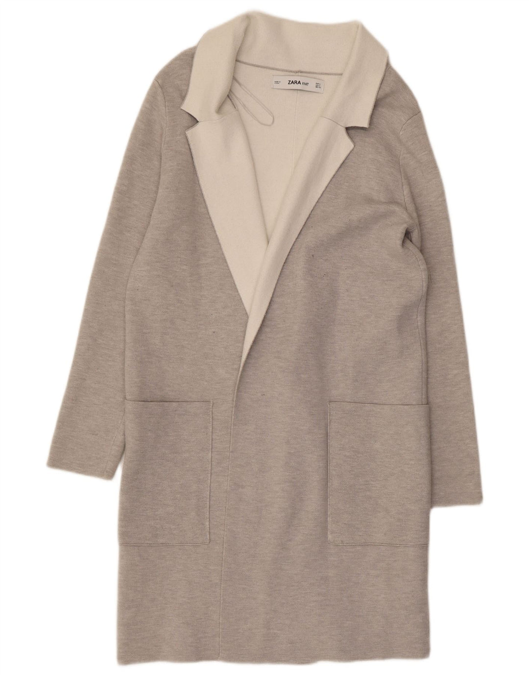 ZARA Womens Longline Open Cardigan Sweater UK 10 Small Grey Viscose