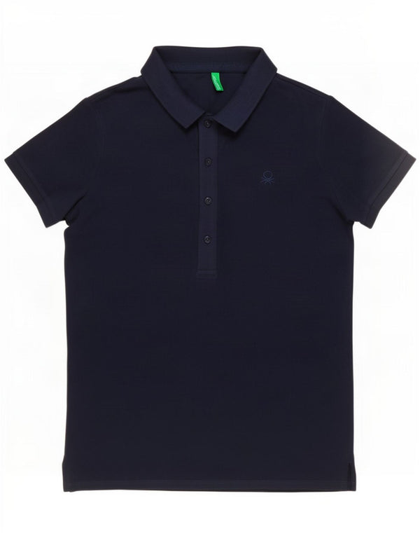 Tricou polo Benetton pentru femei UK 14 Medium Bluemarin Bumbac