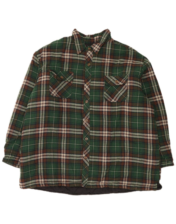 Cămașă de flanel căptușită vintage pentru bărbați 3XL, verde, poliester, clasică