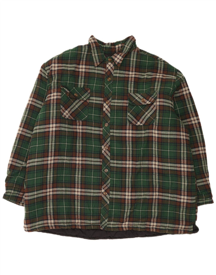 Cămașă de flanel căptușită vintage pentru bărbați 3XL, verde, poliester, clasică