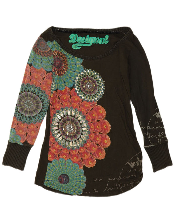 Top grafic pentru femei Desigual cu mânecă lungă UK 12 Medium Black Floral
