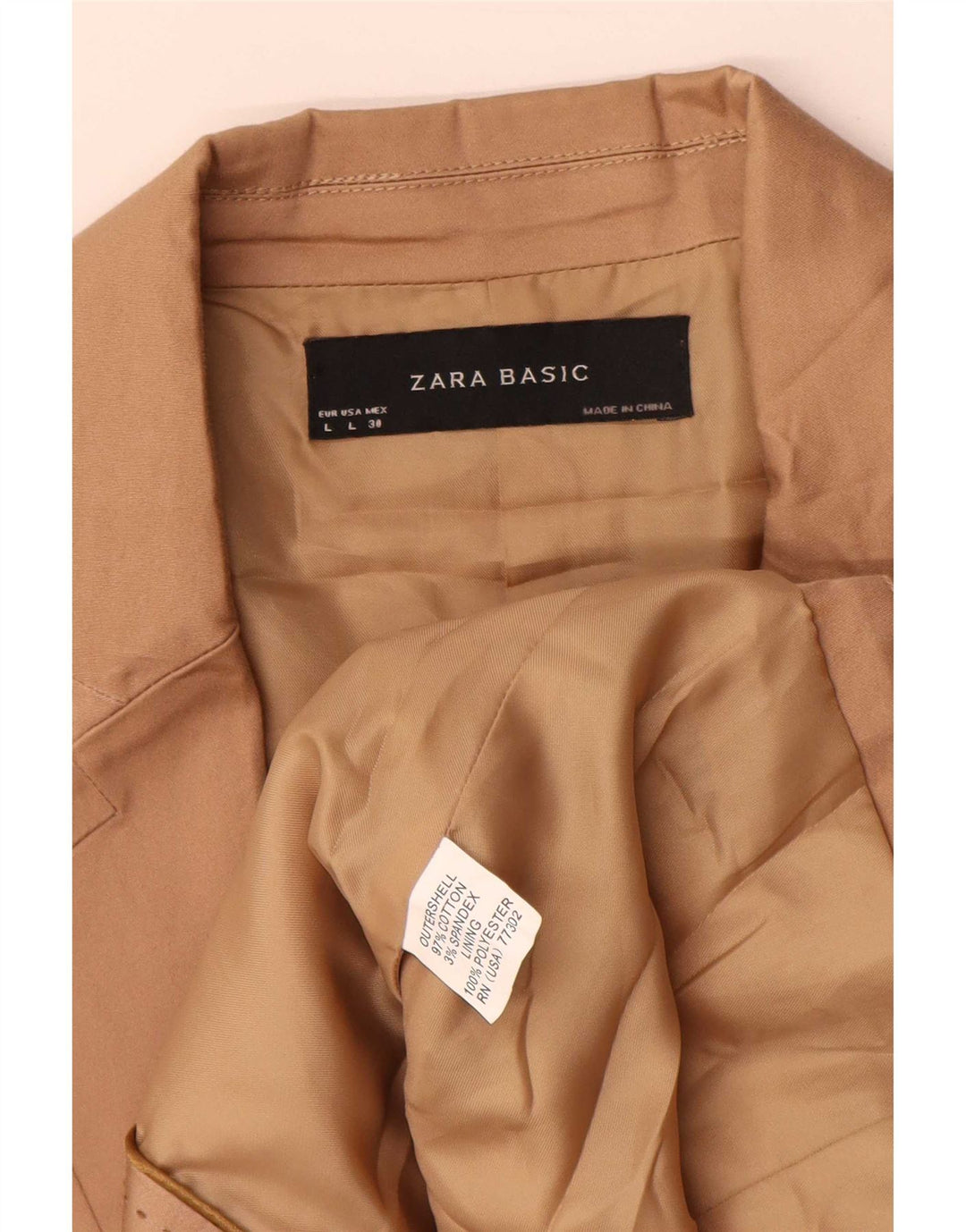 Blazer pentru femei Zara cu 2 nasturi, UK 14, mare, bej, bumbac