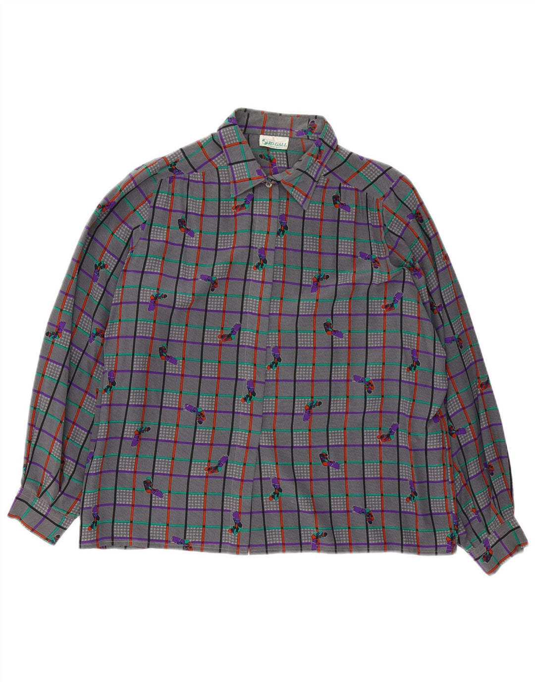 Bluză cămașă vintage pentru femei UK 18 XL, gri, carouri