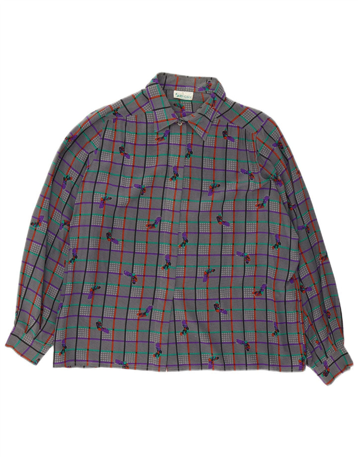 Bluză cămașă vintage pentru femei UK 18 XL, gri, carouri