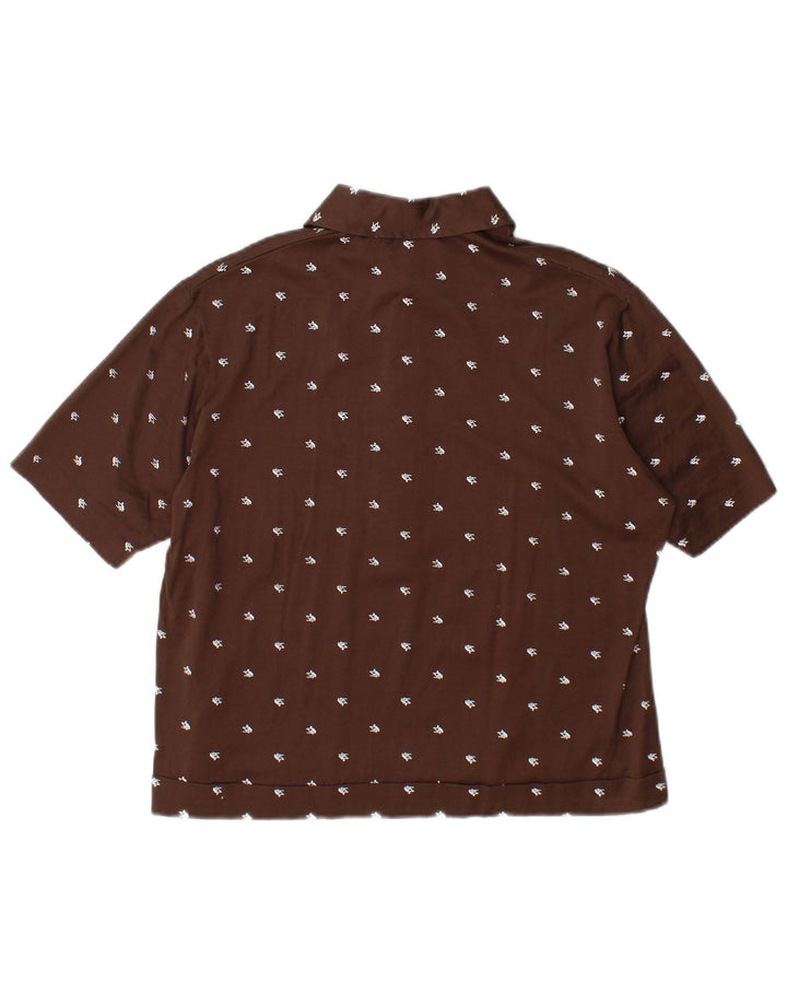 VINTAGE Cămașă pulover cu mânecă scurtă pentru femei IT 52 2XL Maro Geometric