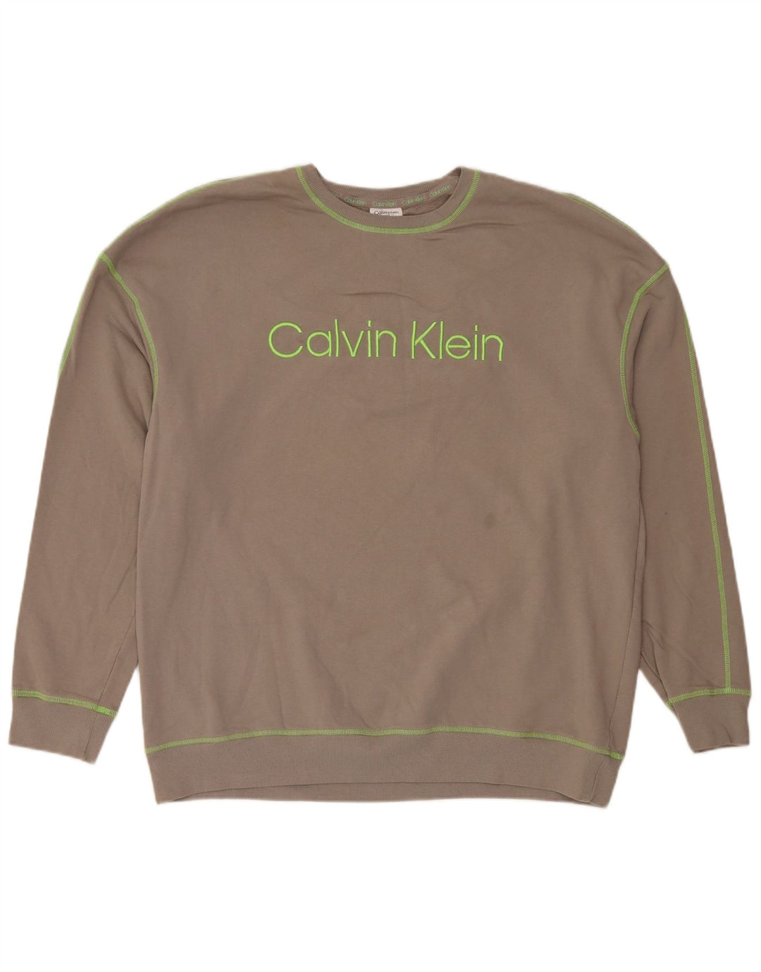 Calvin Klein Top grafic pentru bărbați cu mânecă lungă, mare, maro, bumbac
