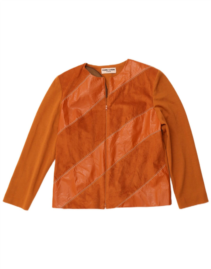 PIERRE CARDIN Pulover cardigan pentru femei UK 14 Medium Brown Patchwork Wool