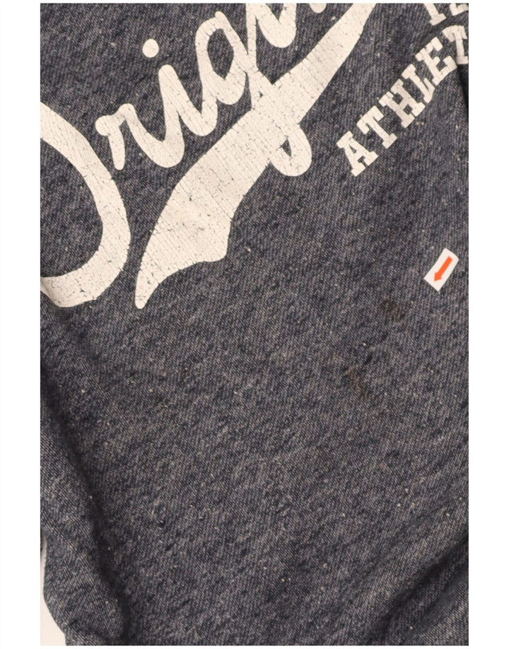 JACK & JONES Mens Graphic Hoodie Jumper Large Navy Blue Flecked Polyester