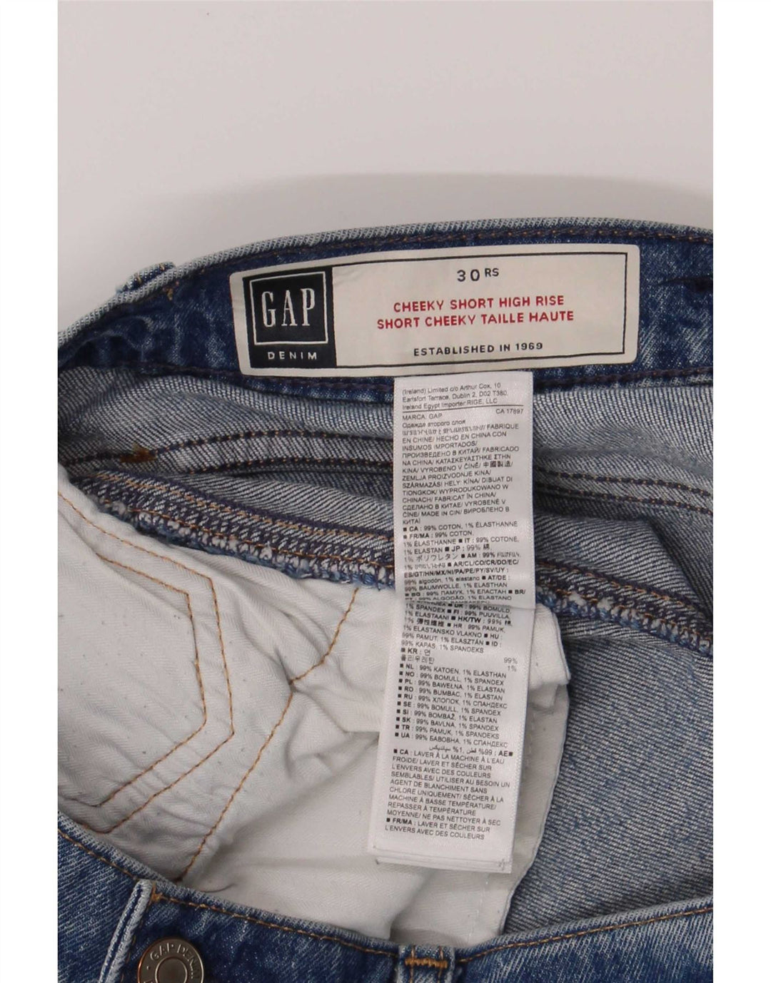 Pantaloni scurți din denim distressed Gap pentru femei W30, bumbac albastru mediu