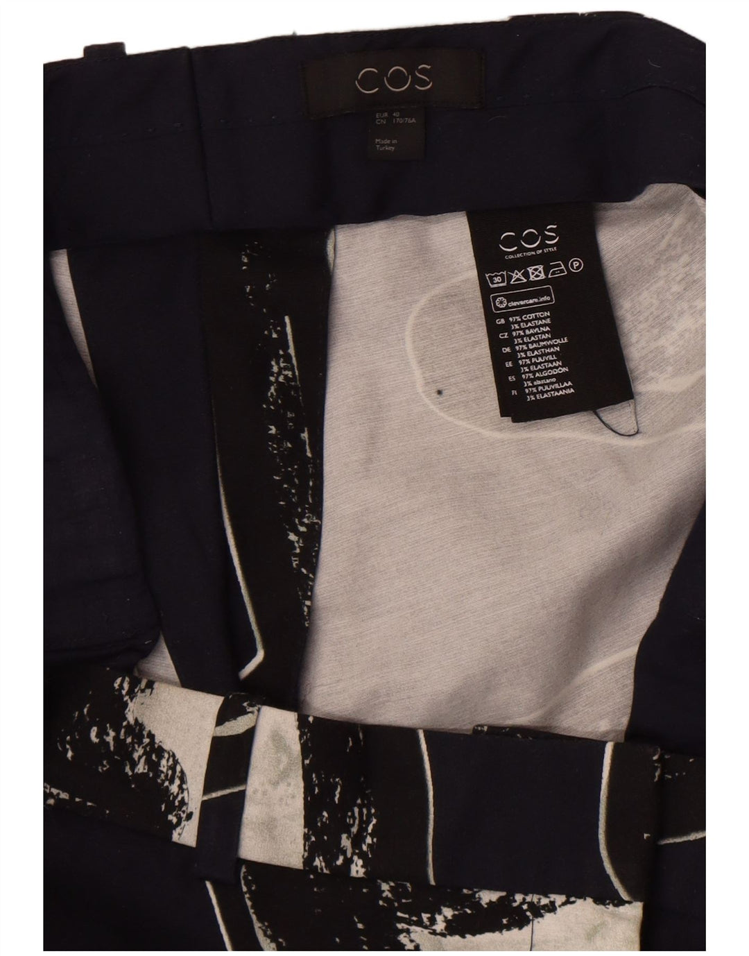 Pantaloni chino cu model abstract pentru femei Cos EU 40 Medium L34 L28 Bleumarin