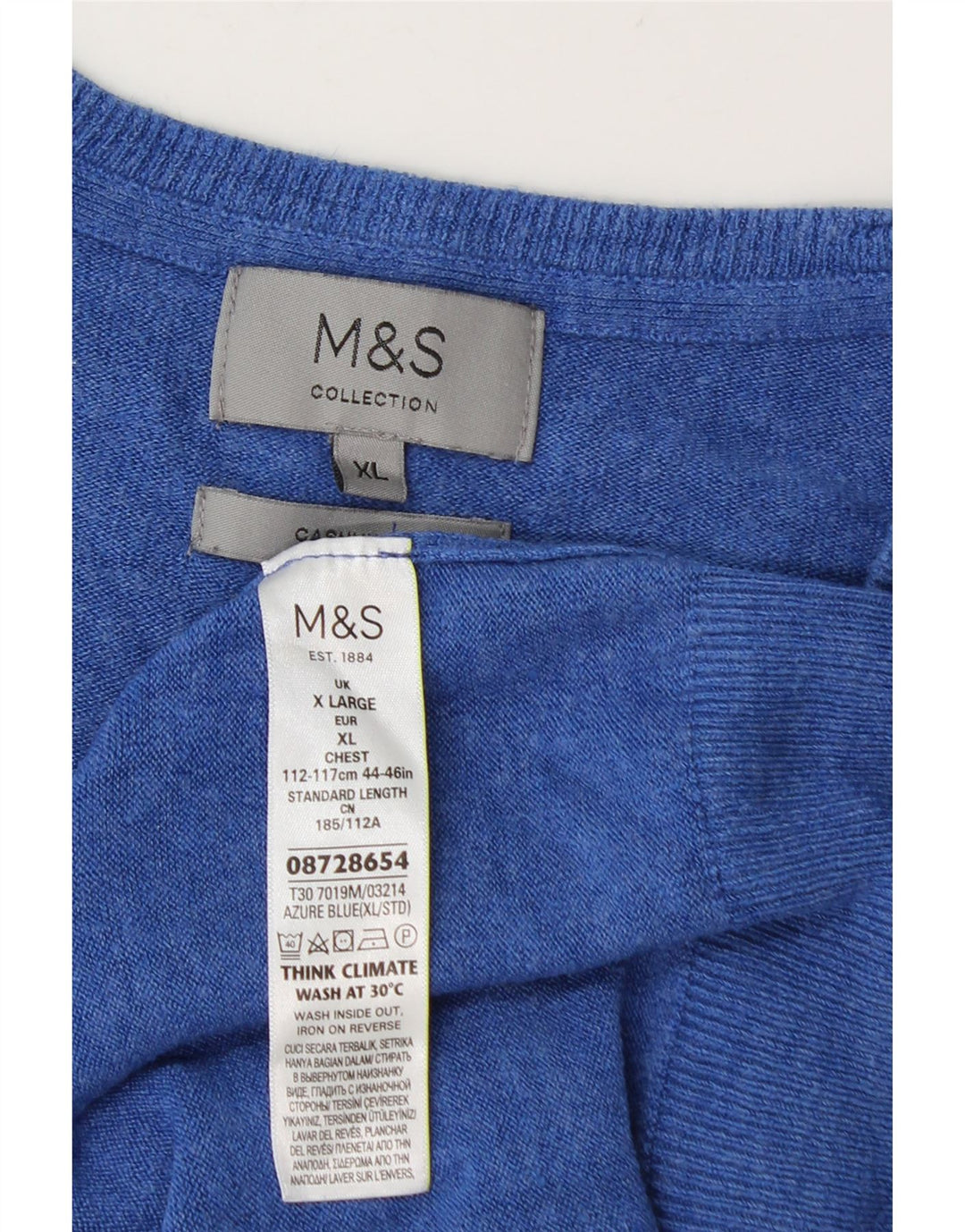 Pulover pentru bărbați Marks & Spencer, cu decolteu în V, XL, albastru acrilic