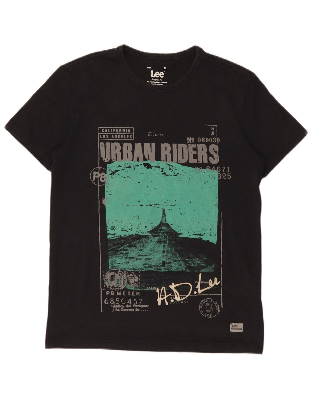 Tricou grafic Lee pentru bărbați, cu croială obișnuită, top mediu din bumbac negru