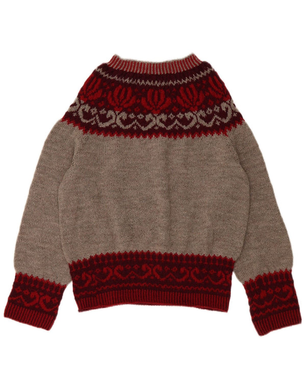 Pulover pentru femei VINTAGE cu gâtul cu barca UK 14 Medium Gri Fair Isle