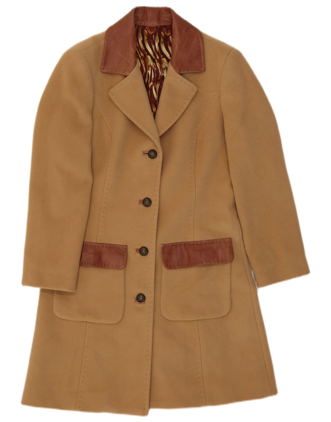 Pardesiu vintage pentru femei UK 8 mic Bej Colorblock