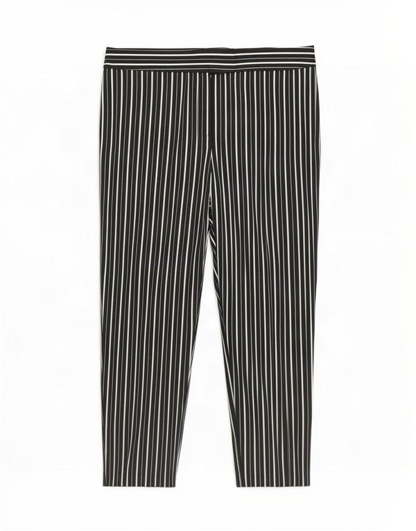 Pantaloni tăiați pentru femei Marks & Spencer UK 14 Large W34 L24 Negru cu dungi