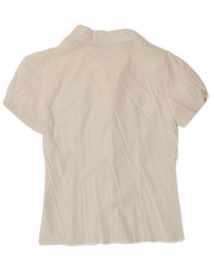 Bluză cămașă cu mânecă scurtă pentru femei Benetton cu volan în față UK 12 Medium White