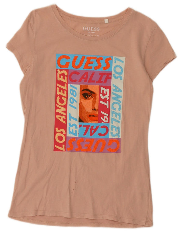 Tricou grafic Guess pentru femei Top UK 12 Medium Pink Bumbac