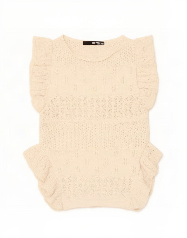 Zara femei Crop Vest Tank Top UK 8 Mic Bej Poliester