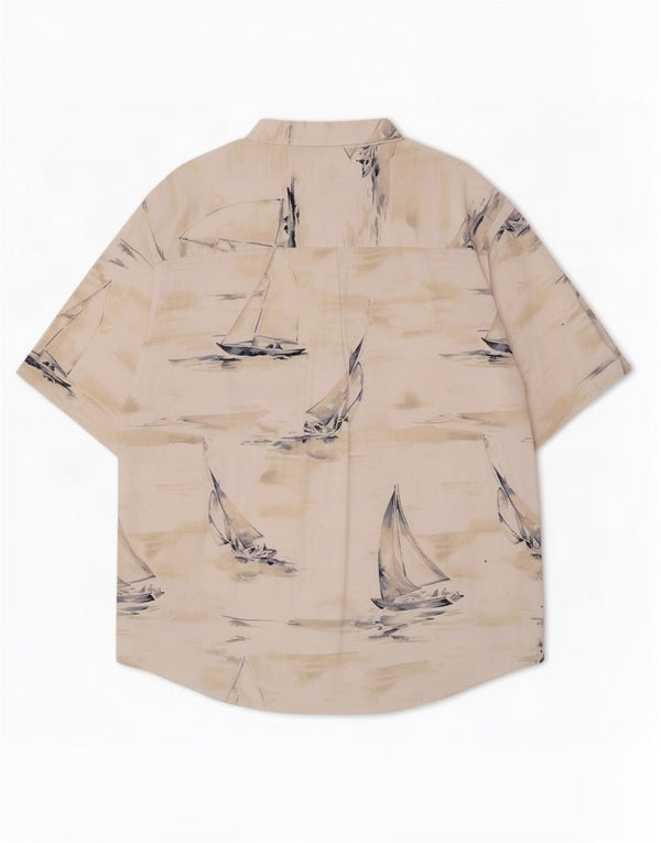 Cămașă cu mânecă scurtă pentru bărbați Puritan cu model abstract, bumbac bej 2XL
