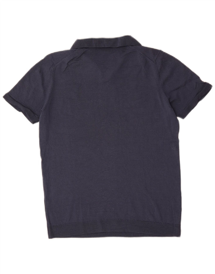 Pulover Massimo Dutti pentru bărbați, cu mânecă scurtă, cu gât polo, bleumarin mediu