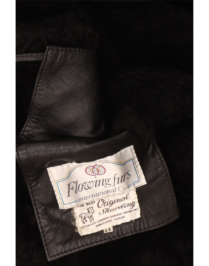 Palton vintage din shearling pentru femei IT 44 Medium Black Floral Shearling
